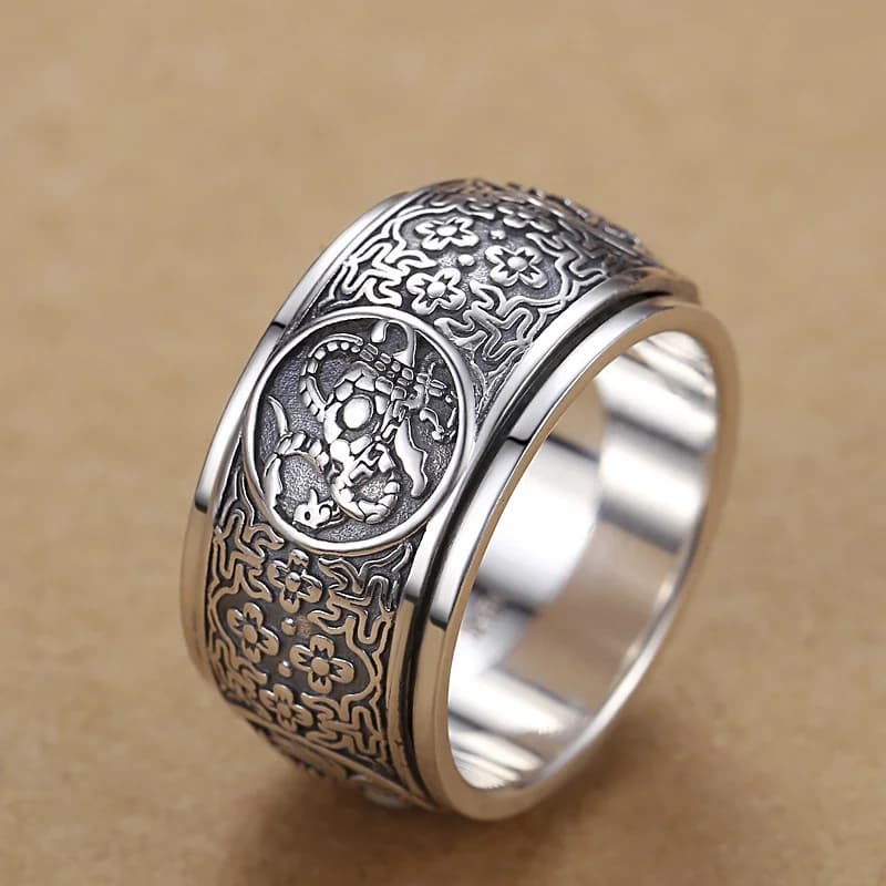 Bague rotative en forme d'animaux puissants pour hommes, bijoux dominateurs, sculpture rétro, fleur,