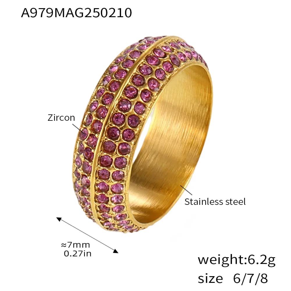 Amaiyllis 18K or léger luxe robuste Zircon anneau à la mode en acier inoxydable femmes Index bague b