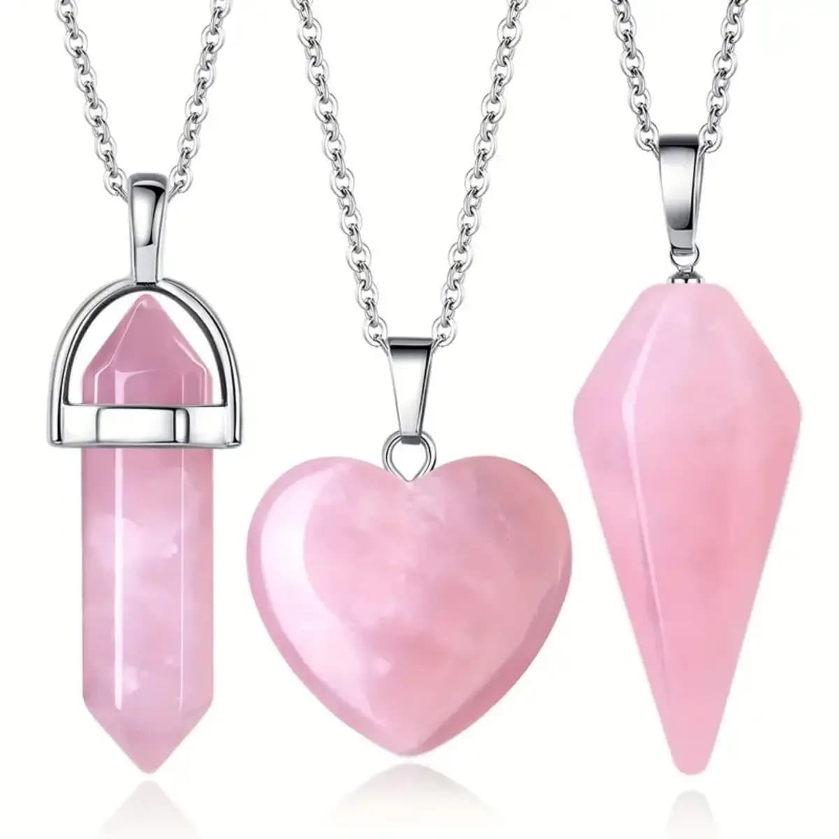 Ensemble de pendentifs et colliers en Quartz Rose, 3 pièces, pour l'énergie spirituelle, sorcellerie