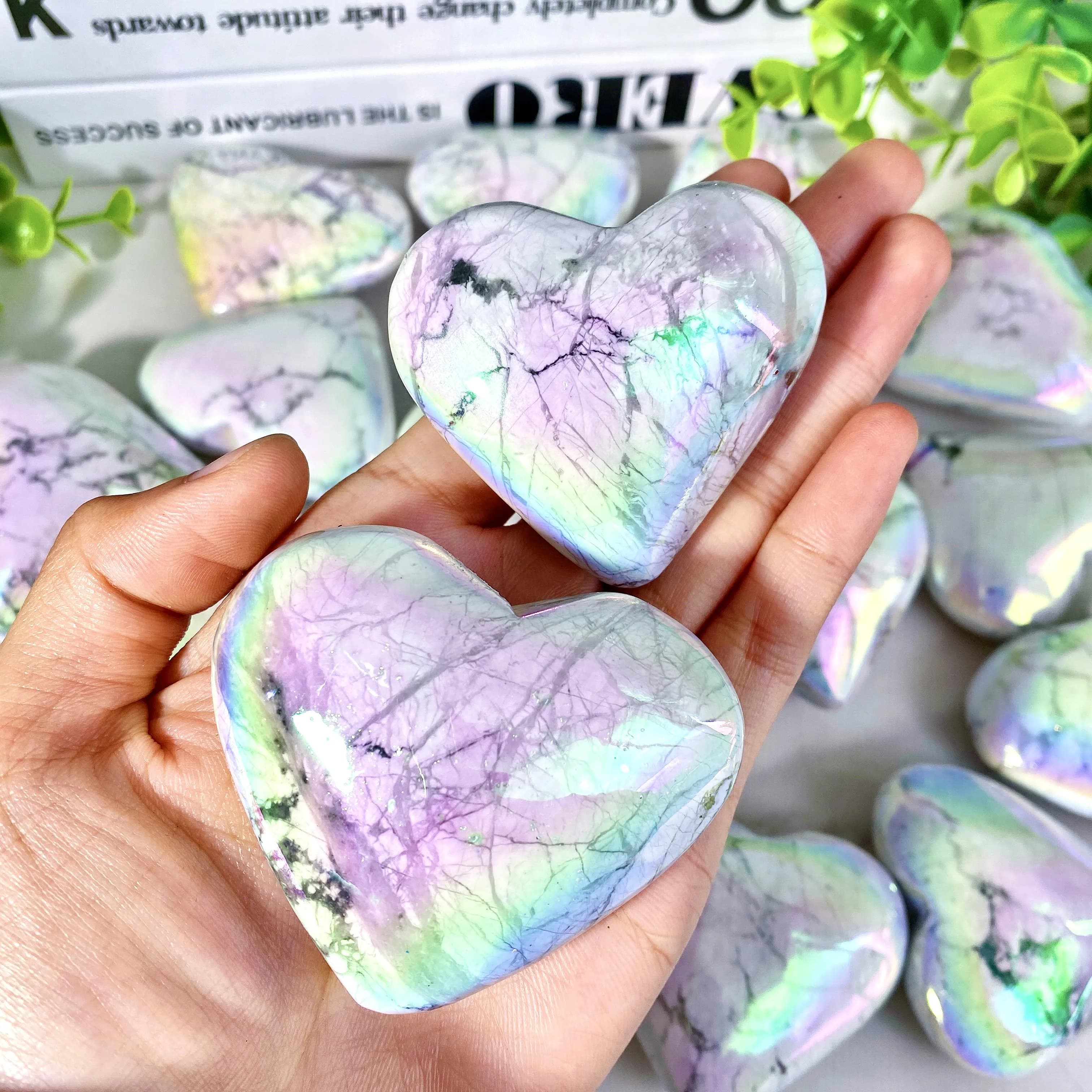 1 pièce de cristal naturel Aura Howlite en forme de cœur de haute qualité, bijoux en pierres précieu