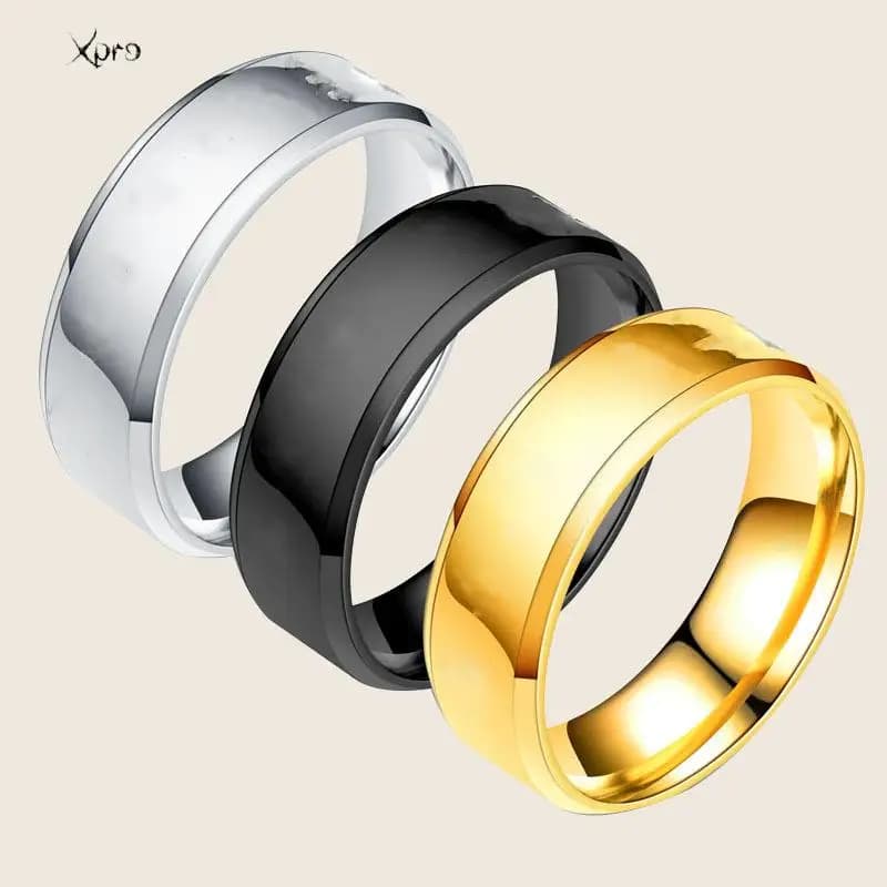 Bague noire en acier inoxydable pour hommes et femmes, bijoux fantaisie