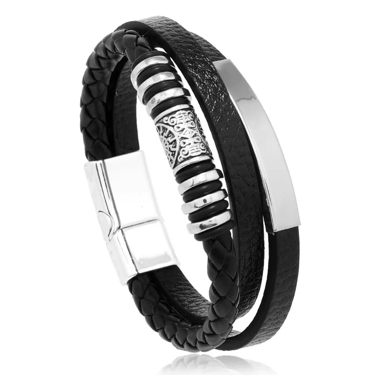 Bracelets en cuir tendance pour hommes, en acier inoxydable, corde tressée multicouche de 21CM, bijo
