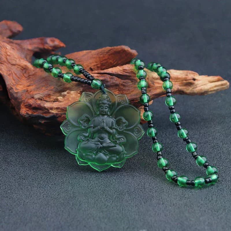 Collier pendentif Guanyin en cristal Liuli naturel vintage sculpté, bijou porte-bonheur, cadeau pour
