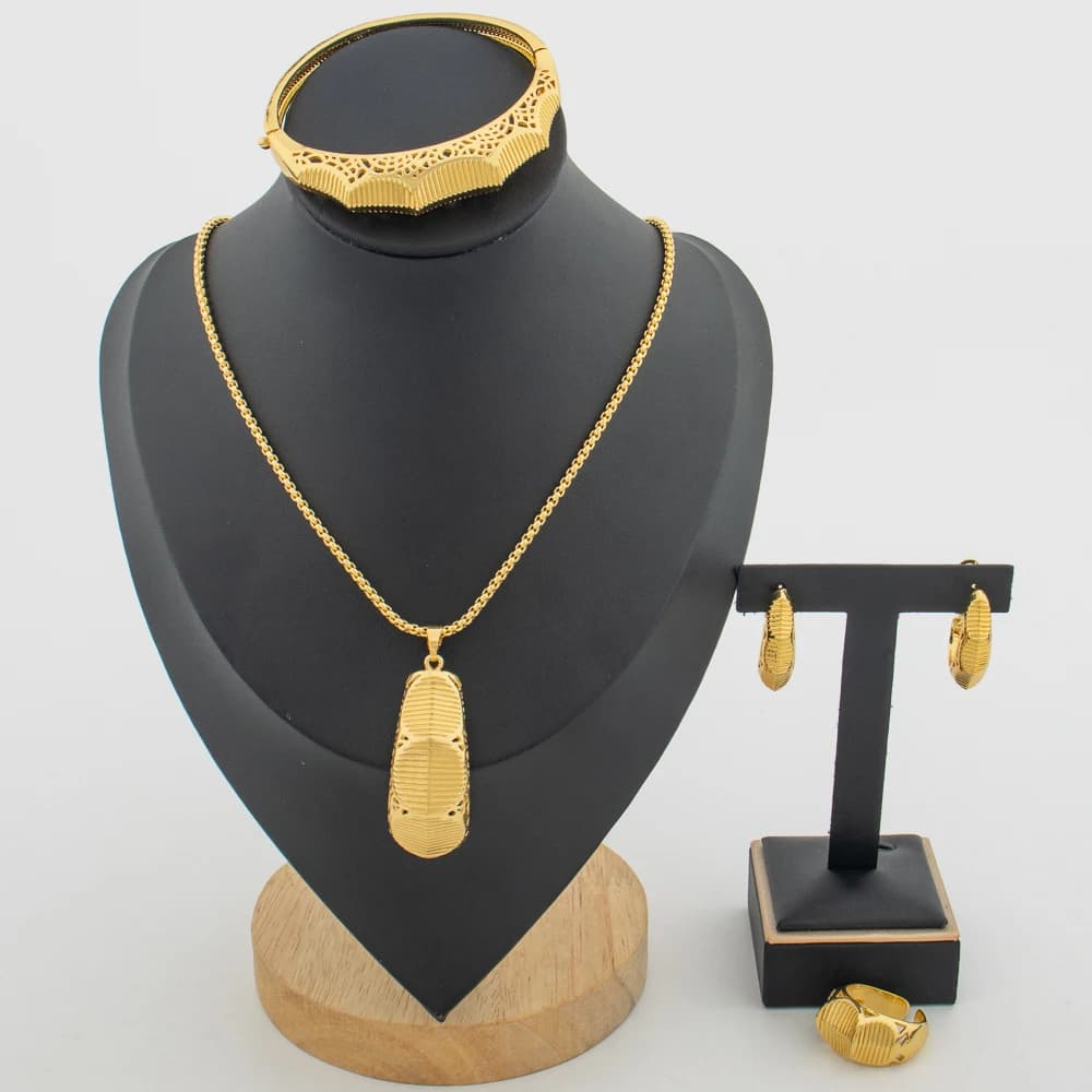 Ensemble de bijoux de documents en or de Dubaï pour la fête, collier pendentif et boucles d'oreilles