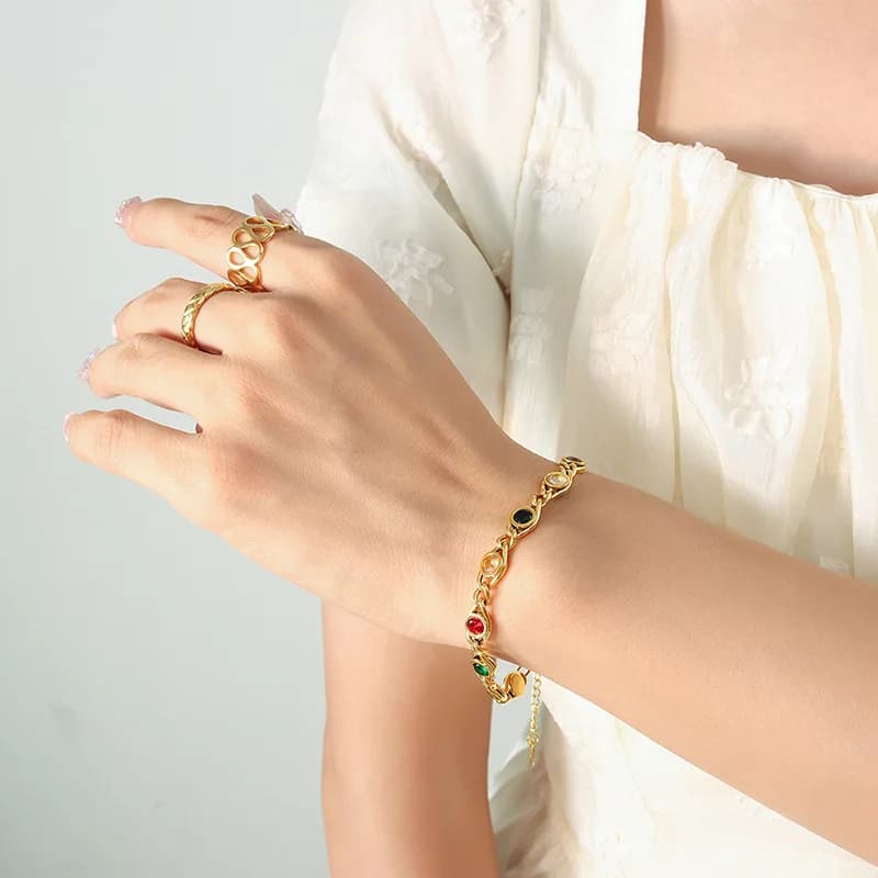 Collier et bracelet bohèmes colorés en zircon pour femme, ensemble de bijoux en cuivre style Bohème
