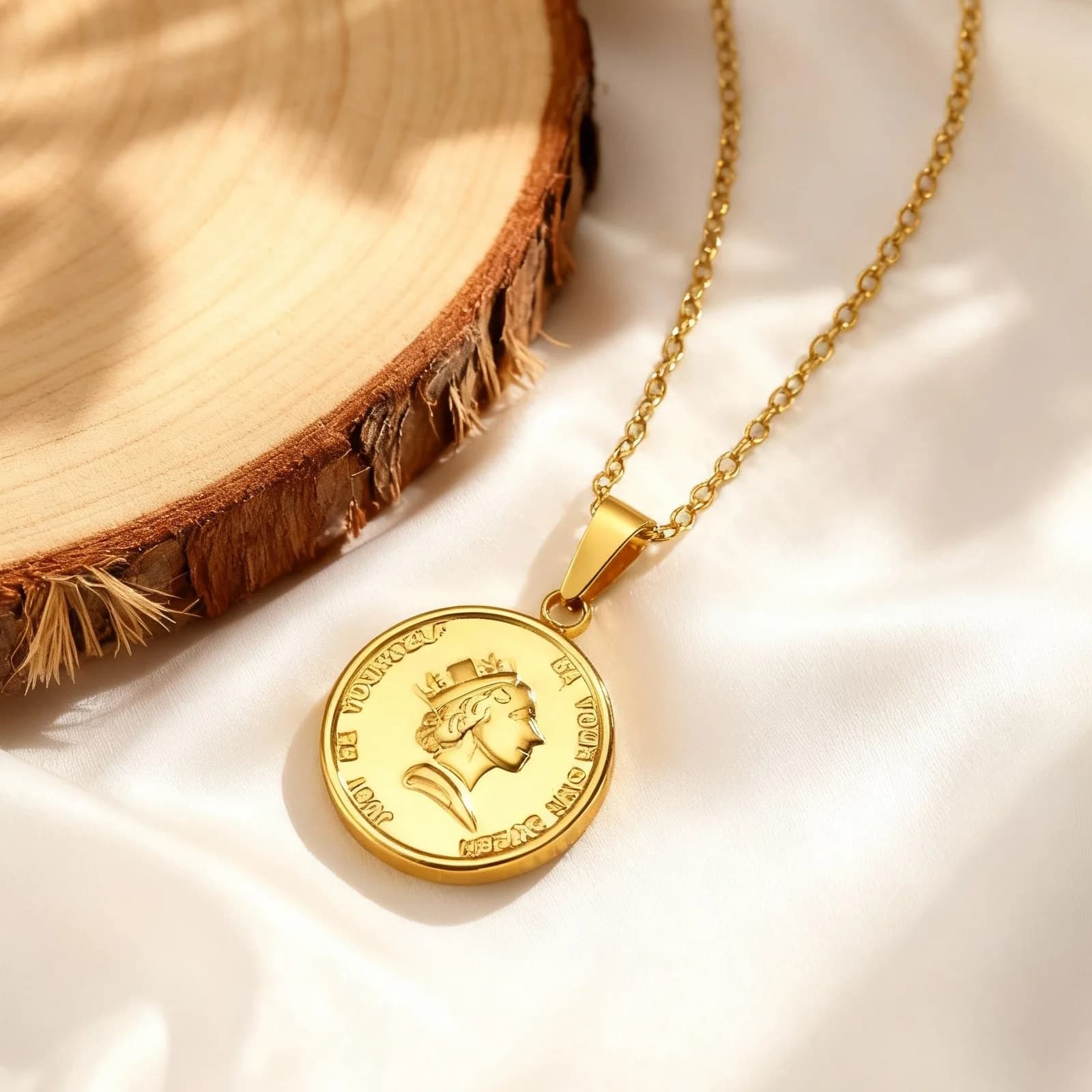 Collier pendentif vintage avec médaille de la reine Élisabeth, pièce de monnaie en acier inoxydable