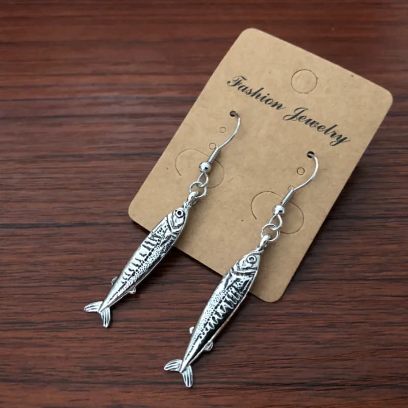 Boucle d'oreille poisson sardine, bijoux océan, style Boho, clou Pilchard, pendentif d'oreille tenda
