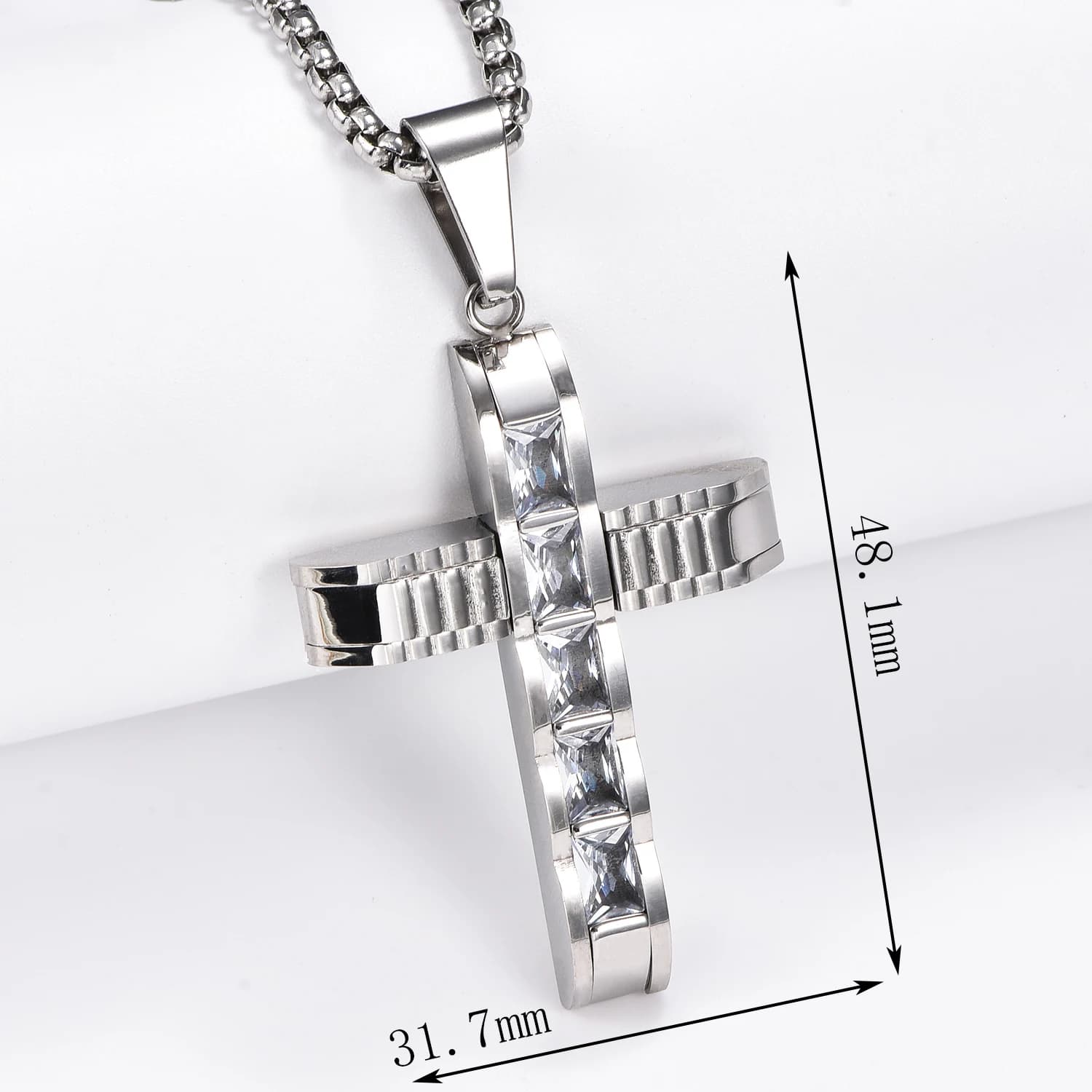 Pendentif à breloque grande croix pour hommes et femmes, en acier inoxydable, boîte en pierre incrus