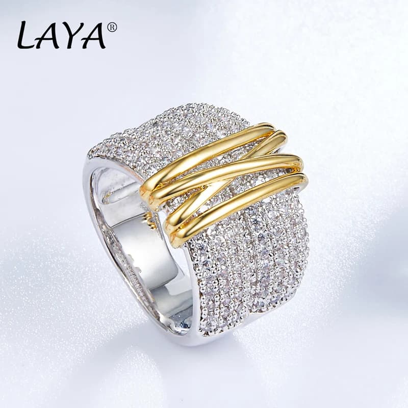 LAYA 100% 925 argent Sterling mode rétro or clair multi-ligne brillant Zircon anneau pour hommes fem
