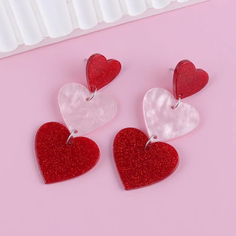 Boucles d'Oreilles en Forme de Cœur pour Femme et Fille, Bijoux Romantiques en Acrylique Violet et R