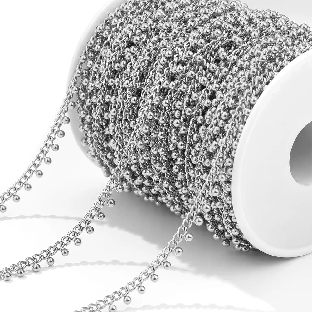 Chaînes à maillons boule en or en acier inoxydable, 1 mètre, chaînes perlées en vrac, bijoux faits à