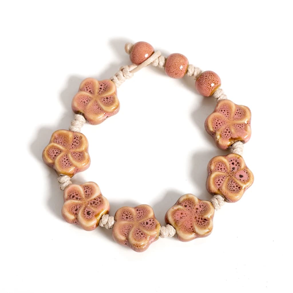 Bracelet à fleurs en céramique fait à la main, cordon réglable de 16 à 18cm, bijoux avec perles émai