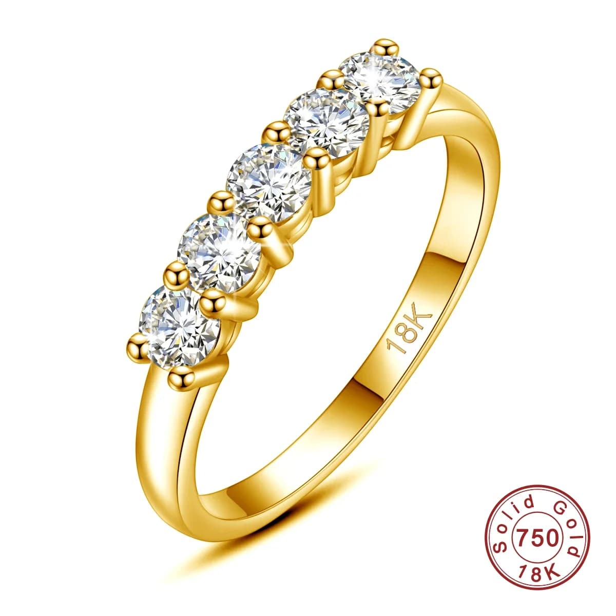 Bague en or massif 18 carats avec certificat pour femme ou alliance demi-éternité 5 pierres en argen