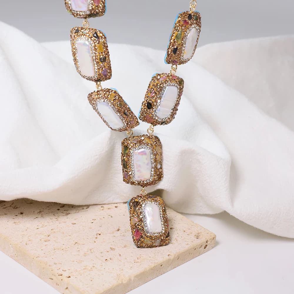Collier de perles baroques naturelles Tourmaline et Zircon, collier de luxe de Style Vintage américa