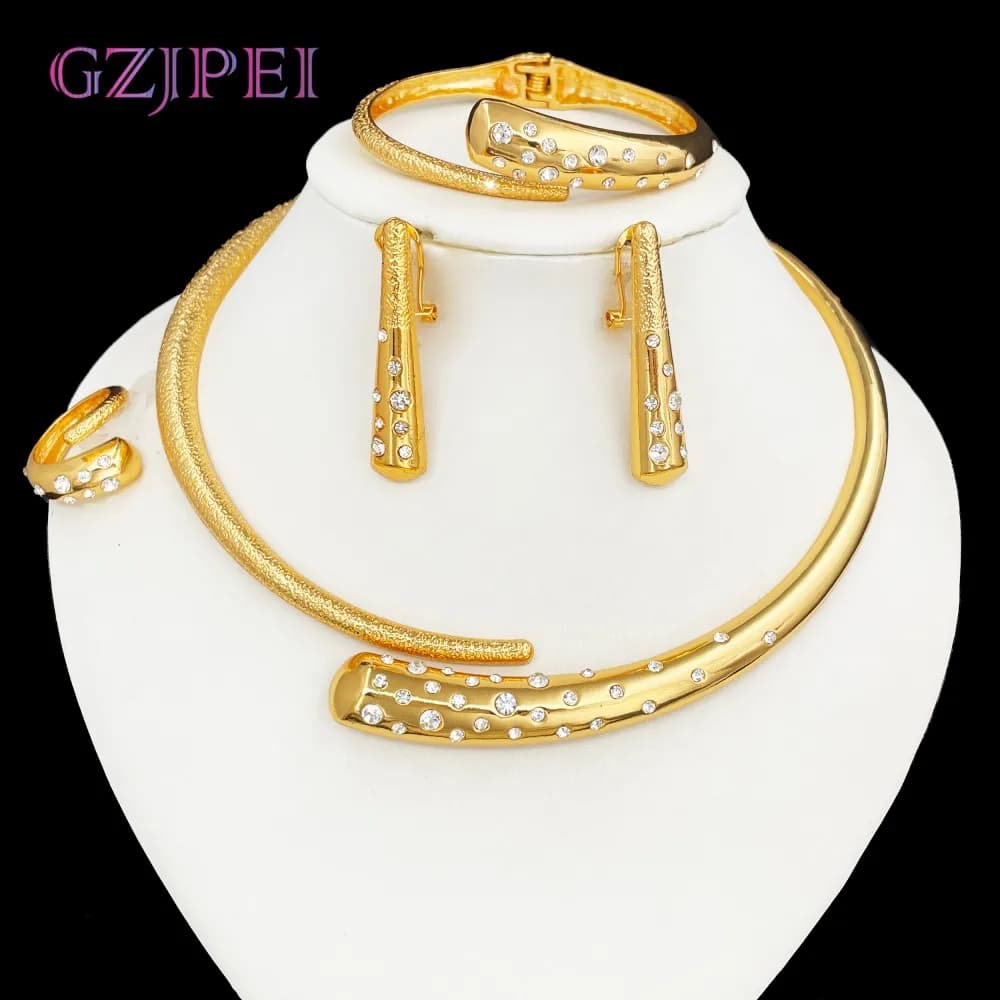 GZJPEI 2025 nouveau brillant Zircon ensemble de bijoux dubaï 18K plaqué or manchette ouverte Bracele