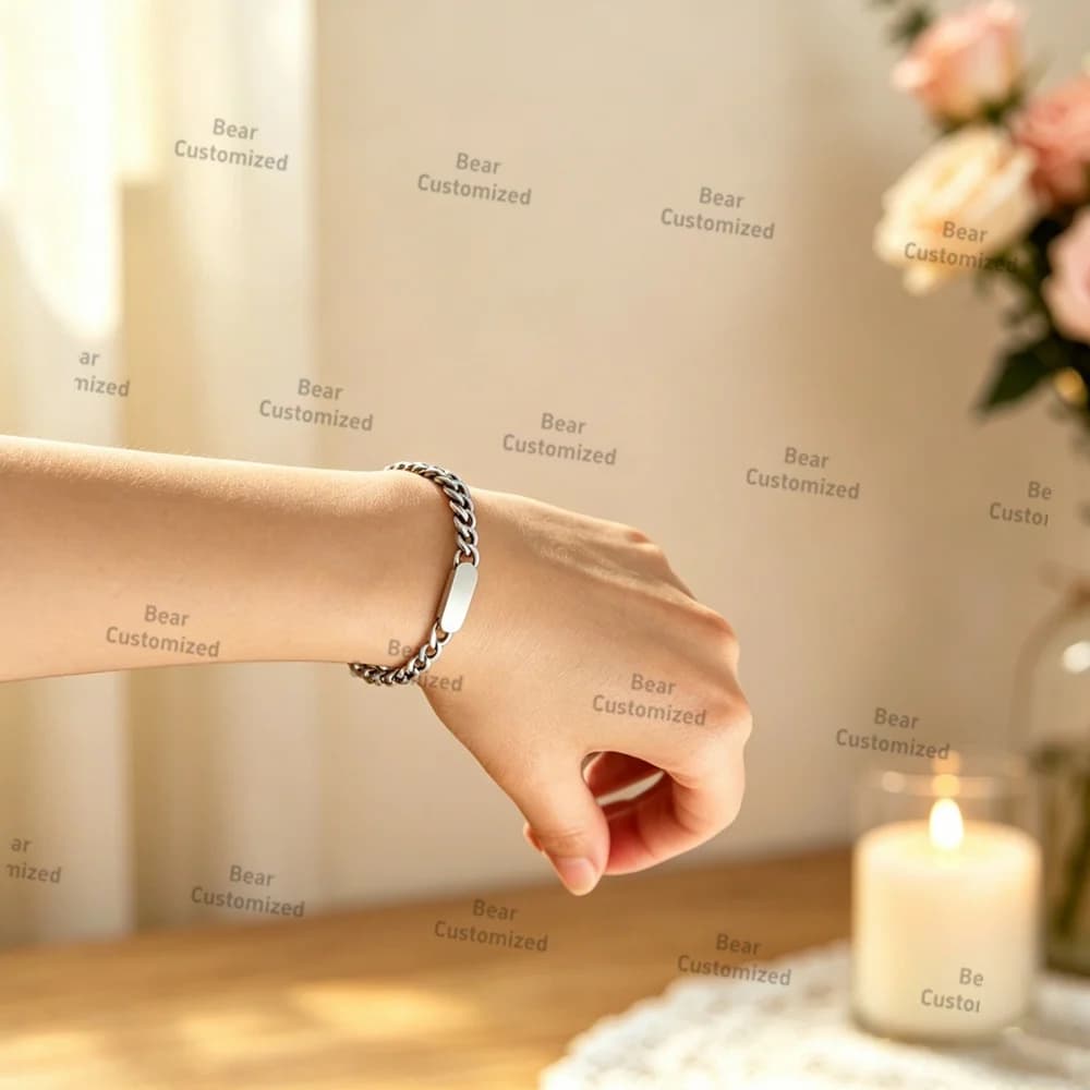 Bracelets de couple personnalisés avec nom gravé, en acier inoxydable plaqué or, chaîne épaisse pour