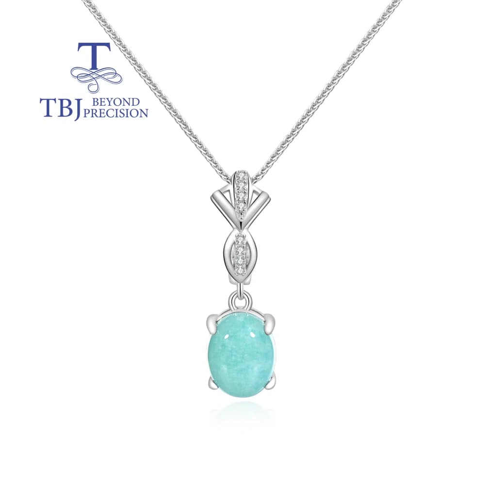 Pendentif ovale naturel en amazonite, 2,97 ct, 8x10mm, collier en argent sterling 925, véritable pie