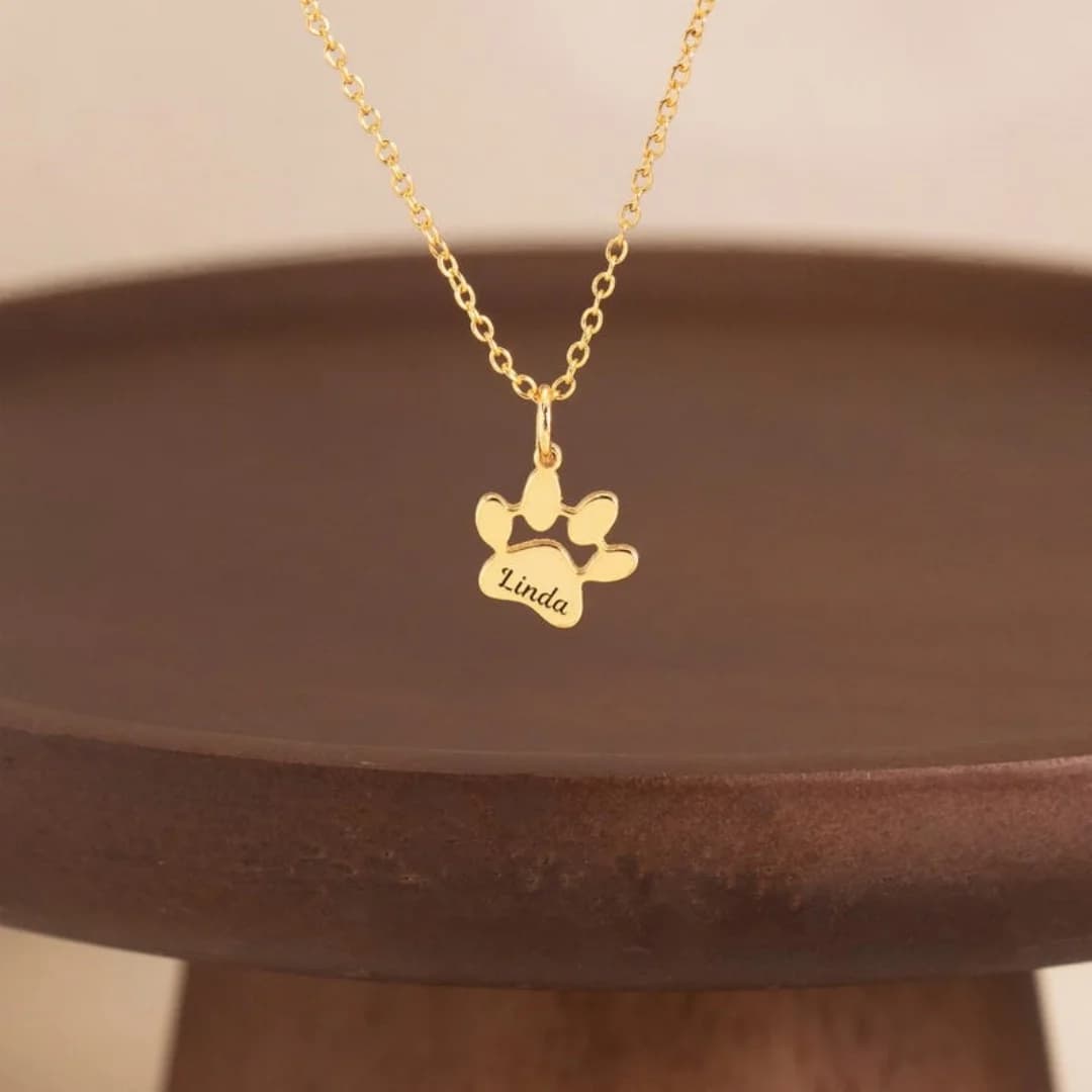 Collier pendentif avec nom d'animal de compagnie imprimé patte gravé personnalisé, bijoux commémorat