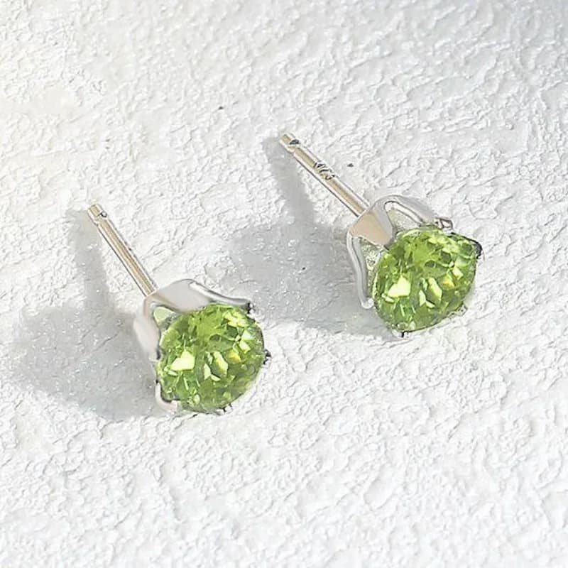 Boucles d'Oreilles Simples et Fraîches en Gemme Verte pour Femme, Mini Boucles d'Oreilles en Olivine