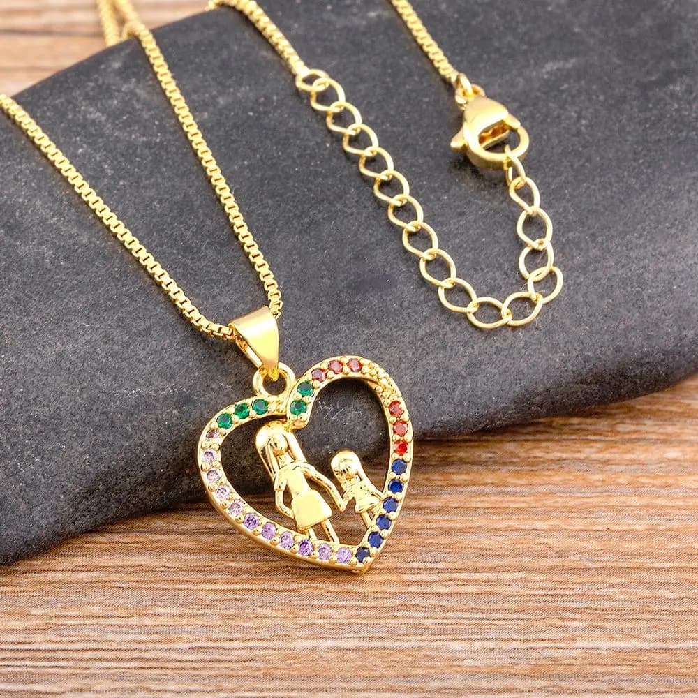 Collier de famille Nidin Spinal Daughter pour enfants, tour de cou pendentif, coeur coloré, bijoux d