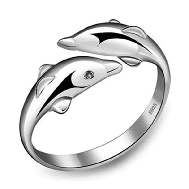 XIYANIKE couleur argent bijoux ouvert heureux Double dauphin amour anneaux pour fête femmes cadeau r