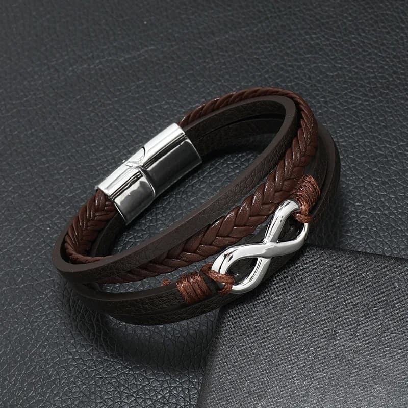 Bracelet en cuir Punk pour hommes, en acier inoxydable, corde tressée multicouche, cadeau pour amour
