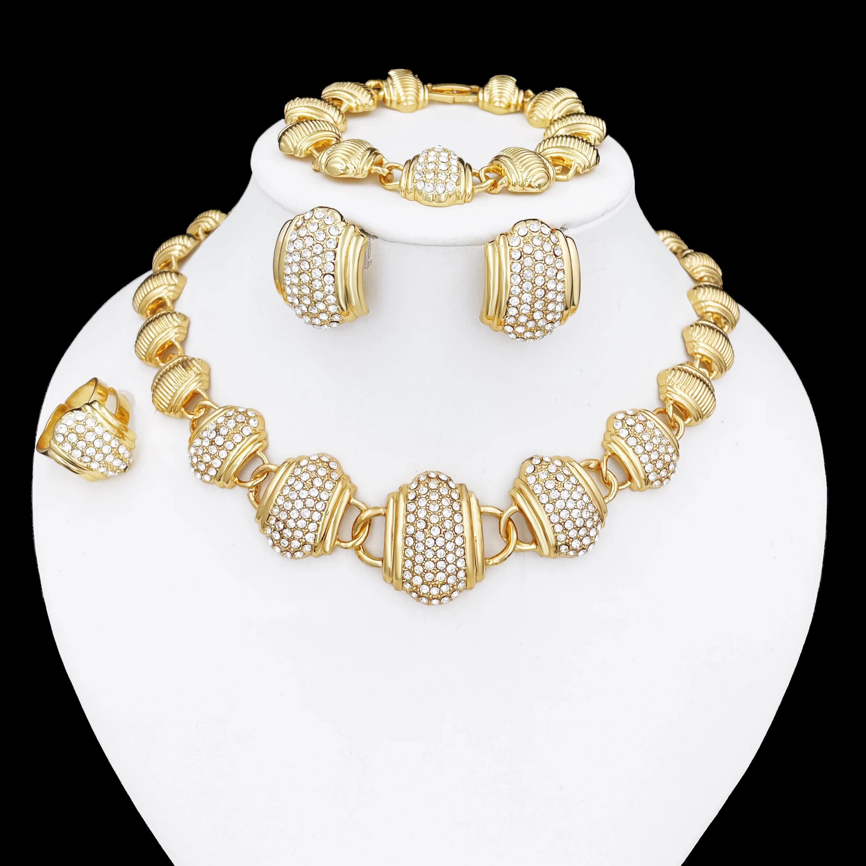 Ensemble de bijoux arabes plaqué or 18 carats pour femme, collier rond, boucles d'oreilles, bracelet