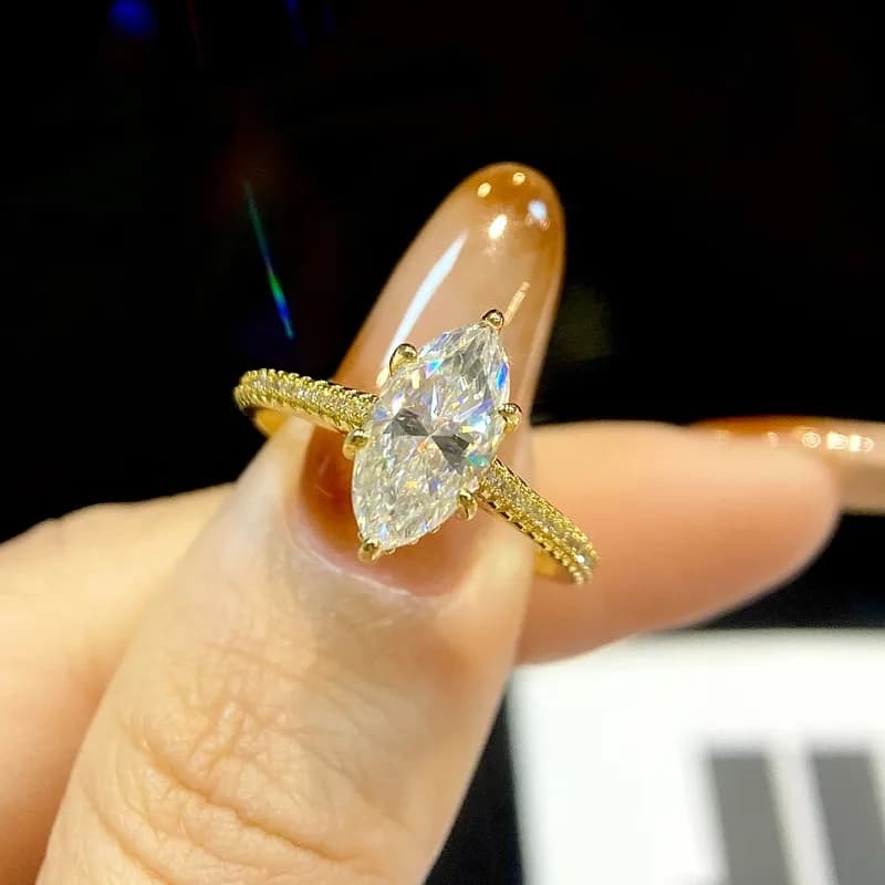 GRA – bague de luxe en diamant Moissanite véritable 2CT pour femmes, Marquise, en argent Sterling 92