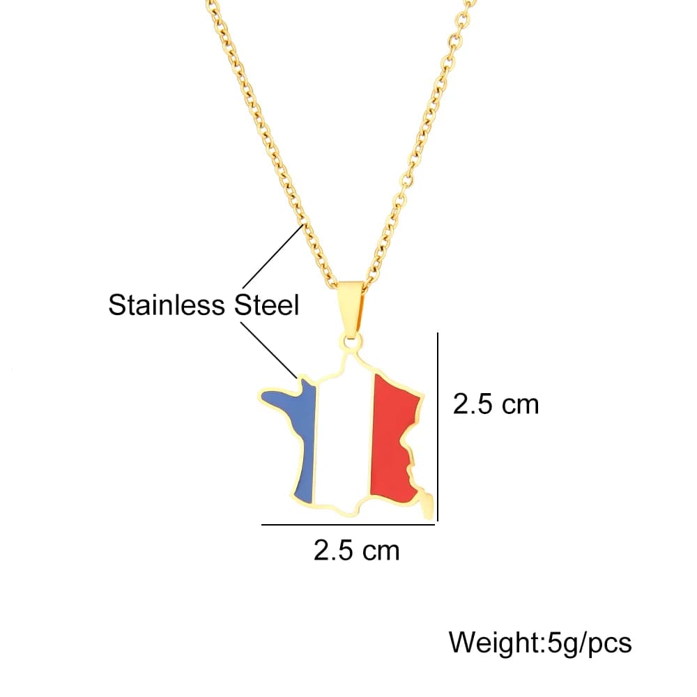 Collier pendentif carte française pour homme et femme, acier inoxydable, sensation de carte, or, arg