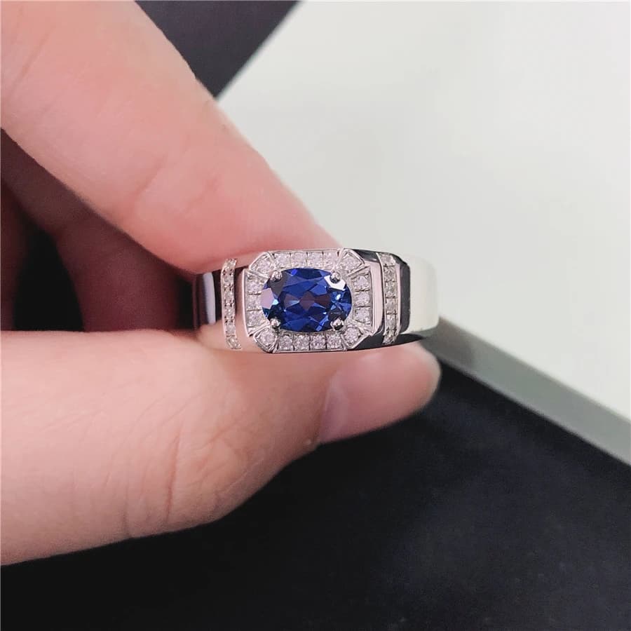Bague de fiançailles saphir de forme narpour homme, véritable or blanc 14 carats, cadeau de bijoux d
