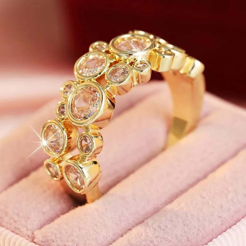 Bague pour femme esthétique incrustée de CZ blanc, couleur or tendance, géométrique, pour usage quot