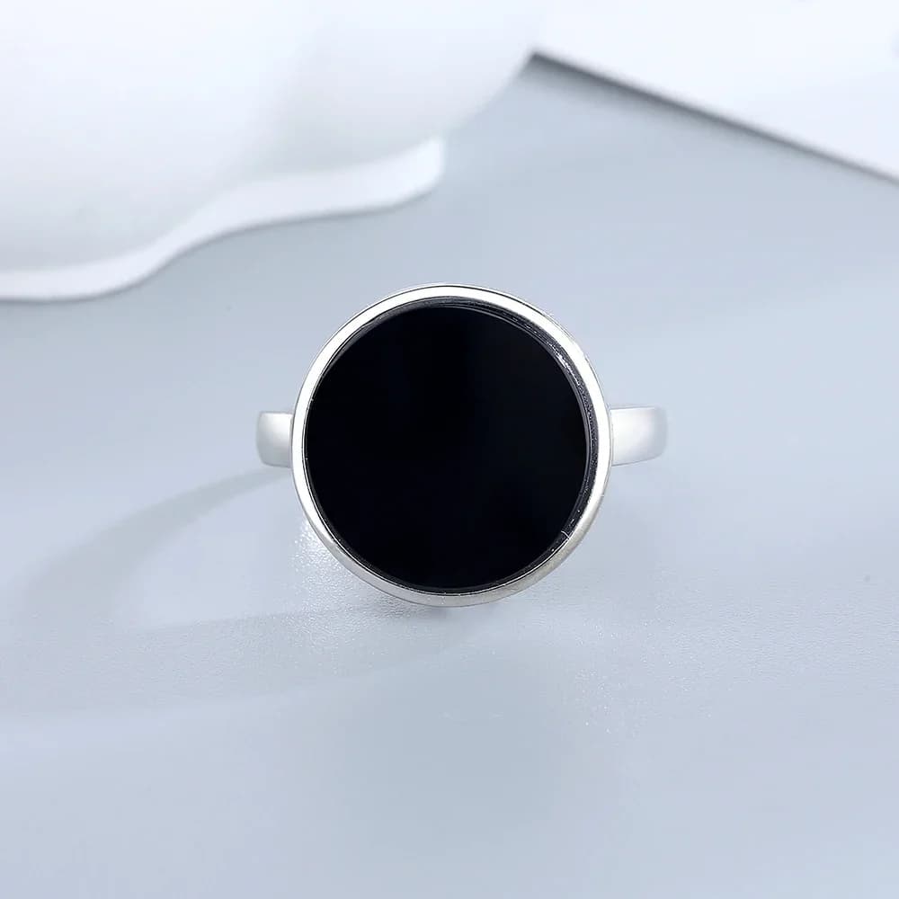 Bagues en argent Sterling S925 en Onyx noir naturel, forme ovale, pierre Turquoise, ne se décolore p