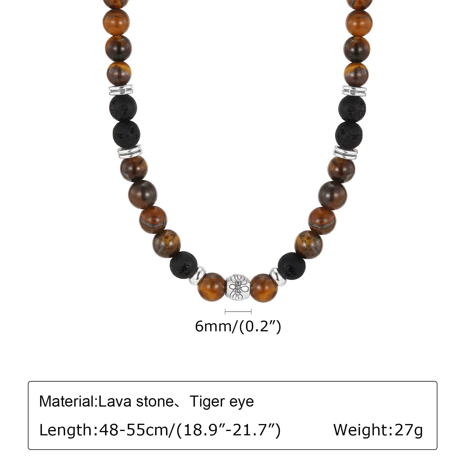 Collier de perles en pierre d'oeil de tigre pour hommes et garçons, collier de perles décontracté no