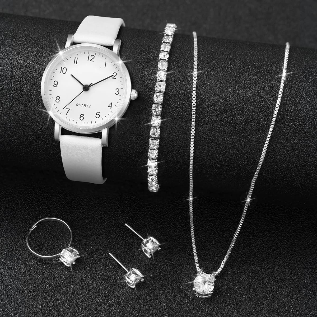 Montre à Quartz analogique pour femmes, 5/6 pièces, bracelet en cuir, avec bijoux en diamant (sans b