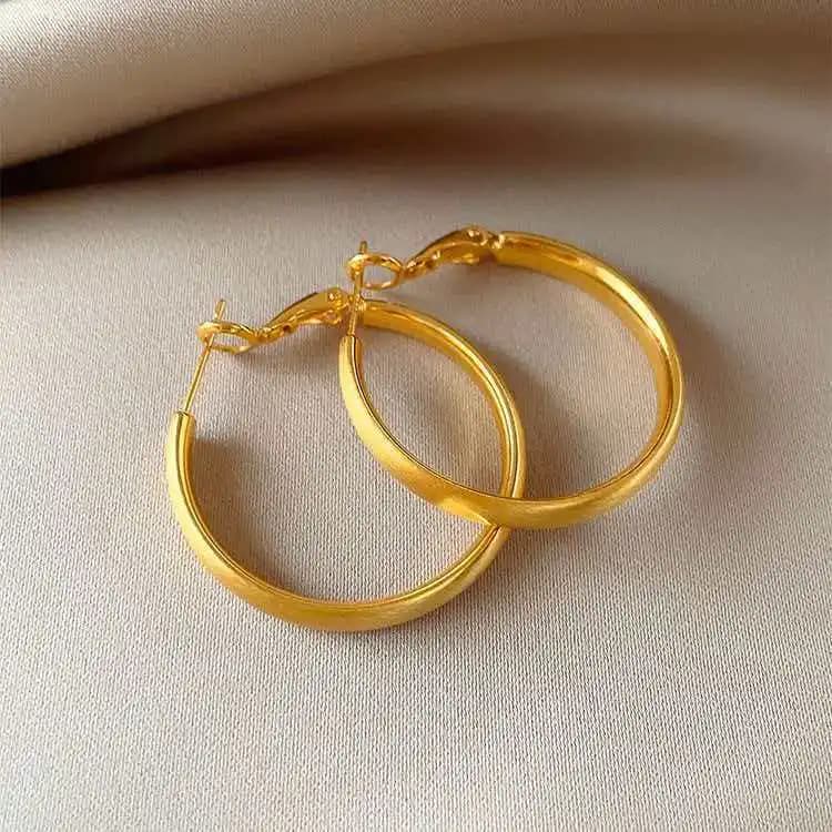 Boucles d'oreilles créoles Lynge Jewelry en or brossé uni pour femme, or 24 carats AU999 - Créoles u