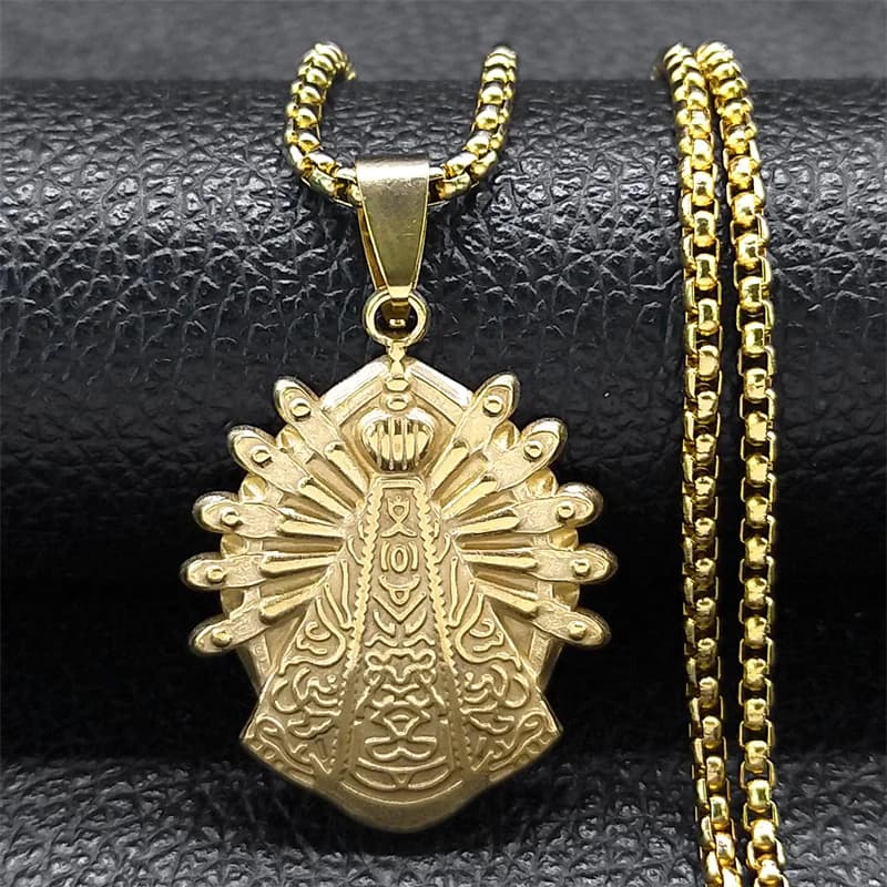 Collier Notre-Dame d'Aparecida pour Femme et Homme, Acier Inoxydable, Document en Or, Brésil, Nol'at