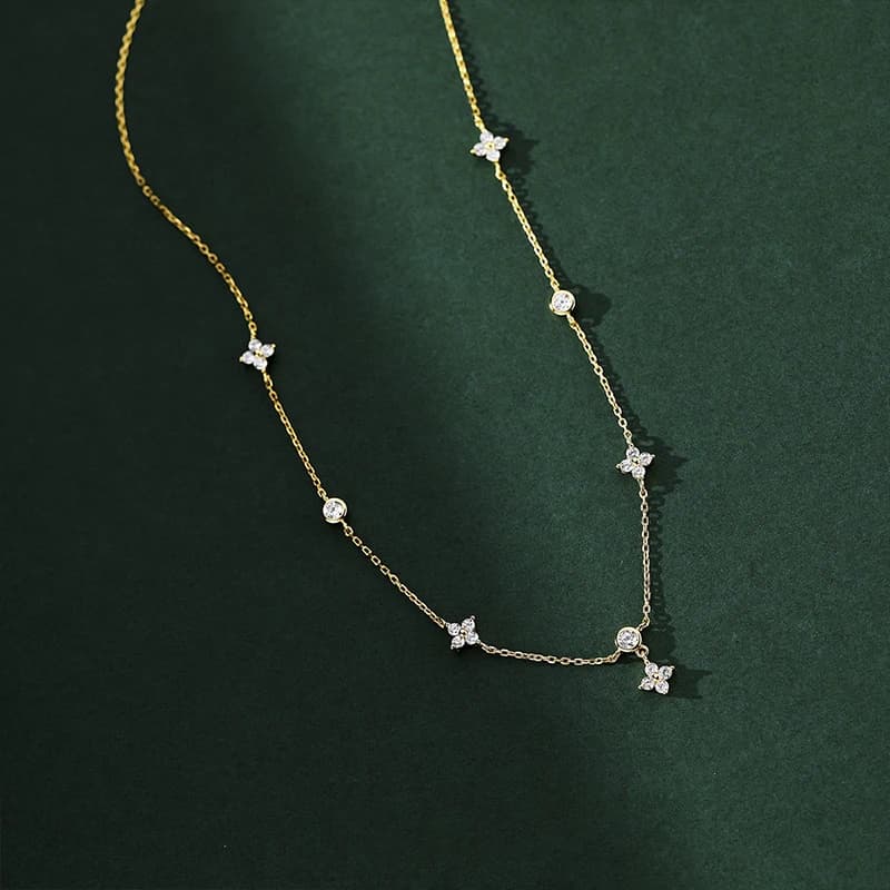 Collier d'été en argent Sterling 925 avec fleurs, Zircon scintillant, chaîne de collier douce et Sim
