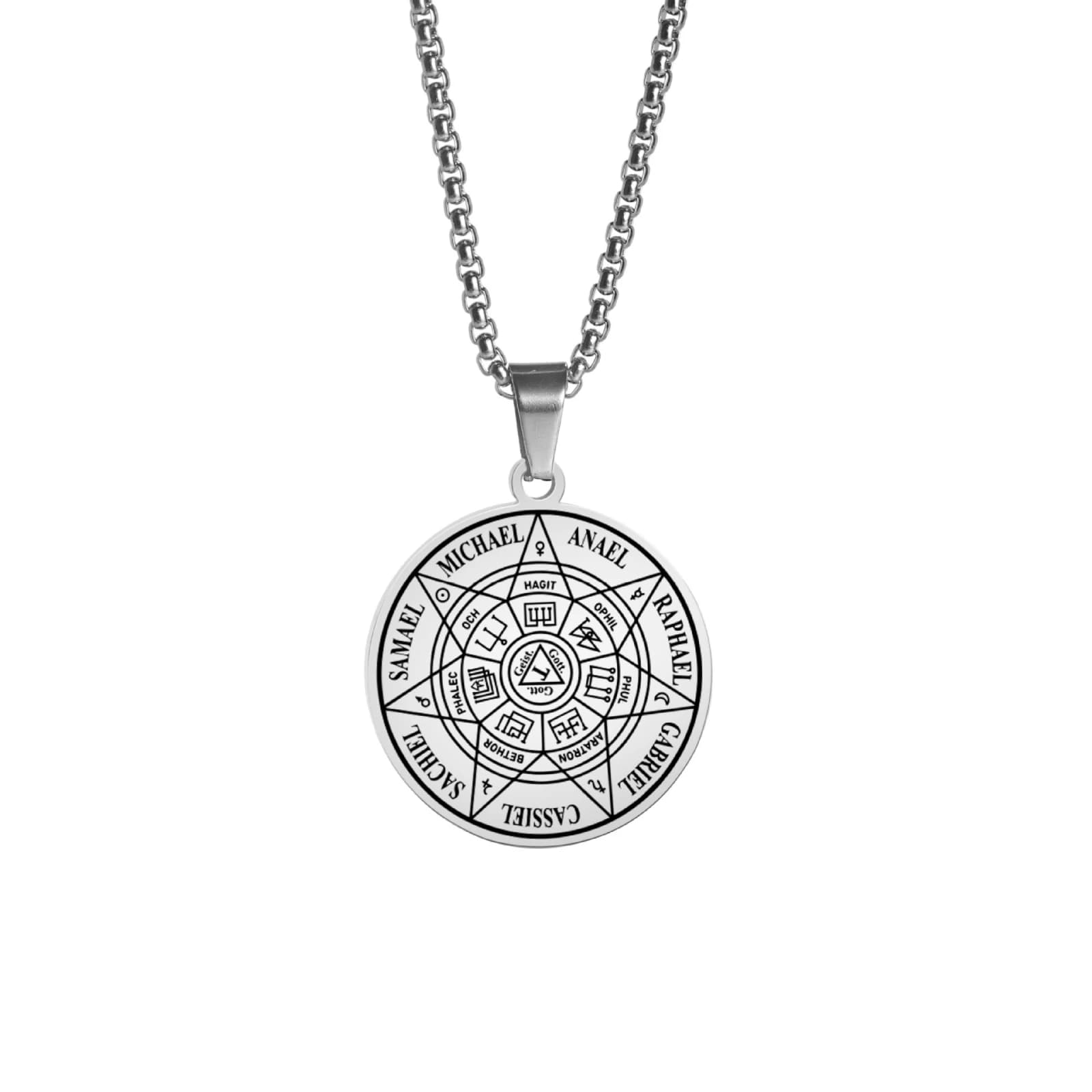 Collier pendentif Sceau de Salomon 7 Archanges pour femmes et hommes, amulette en acier inoxydable,