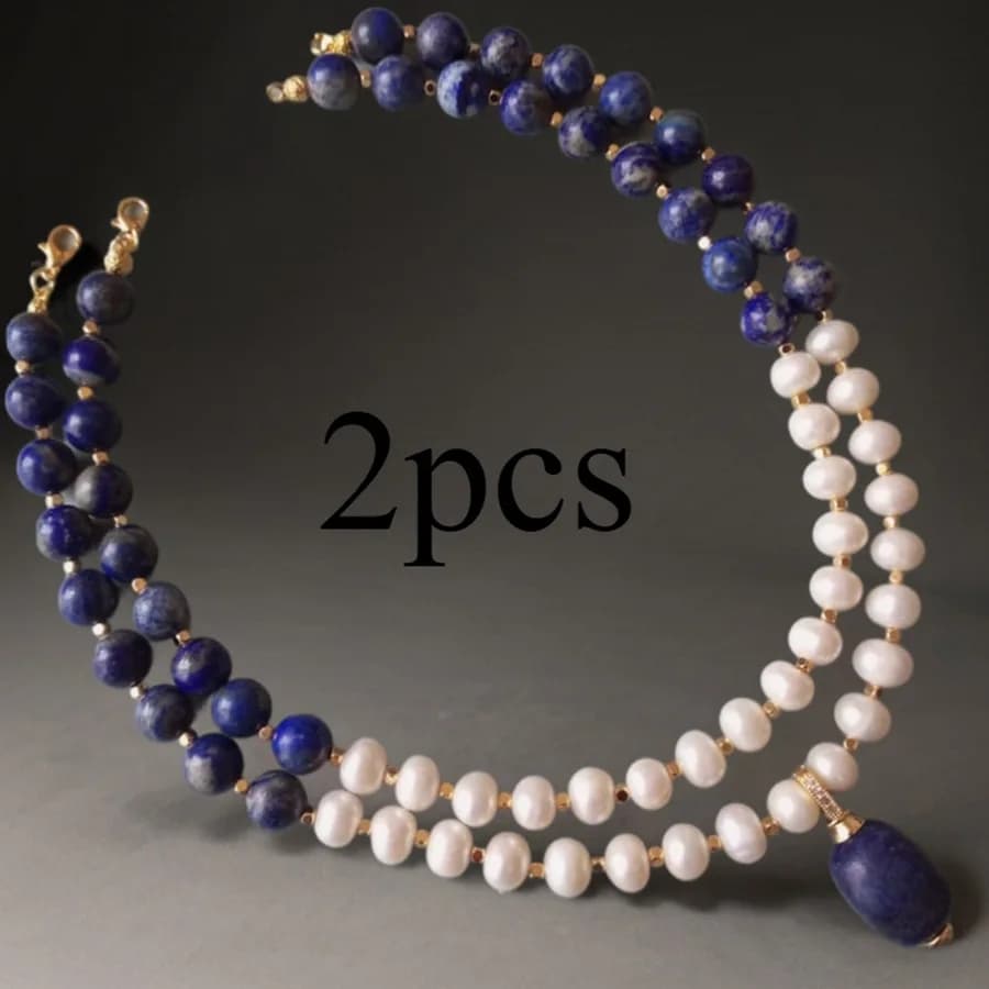 Collier vintage en perles de lapis-lazuli naturel pour femmes, double rangée, bijoux de clavicule fa