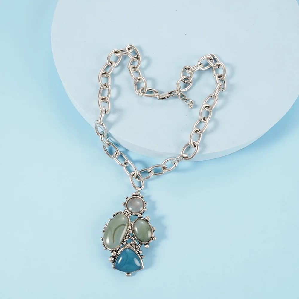 Grand collier pendentif artisanal lourd, bijoux en acier inoxydable, cadeau d'anniversaire, Banquet