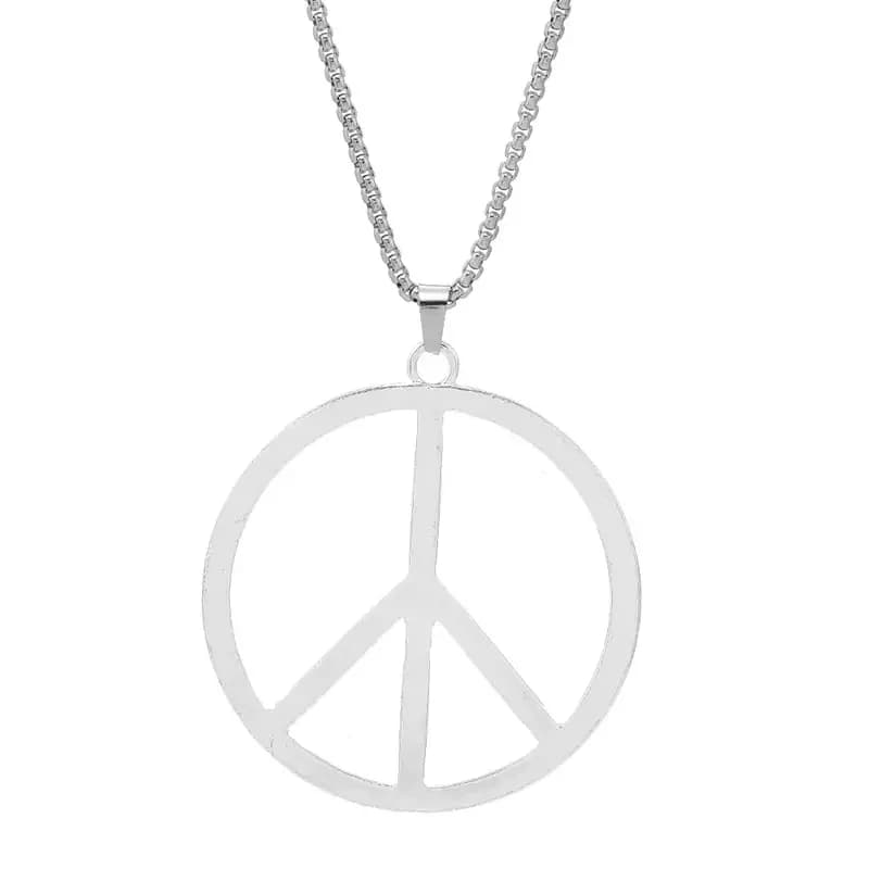 Collier Hippie avec signe de paix pour hommes et femmes, chaîne en acier inoxydable, breloques de pa