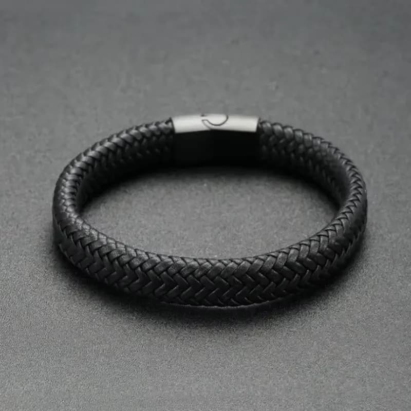 Bracelet magnétique en cuir PU noir pour hommes, Mature, Stable et élégant, le meilleur cadeau pour
