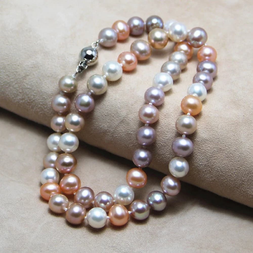 Collier de perles naturelles multicolores des mers du Sud AAAA 9-10 mm 18 pouces - 925s