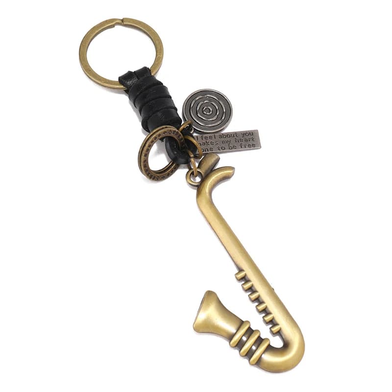 JOVintage Handmade Weave Leather Keychains for Men, Alloy TingPendant, Musical TingPendant, Fashion