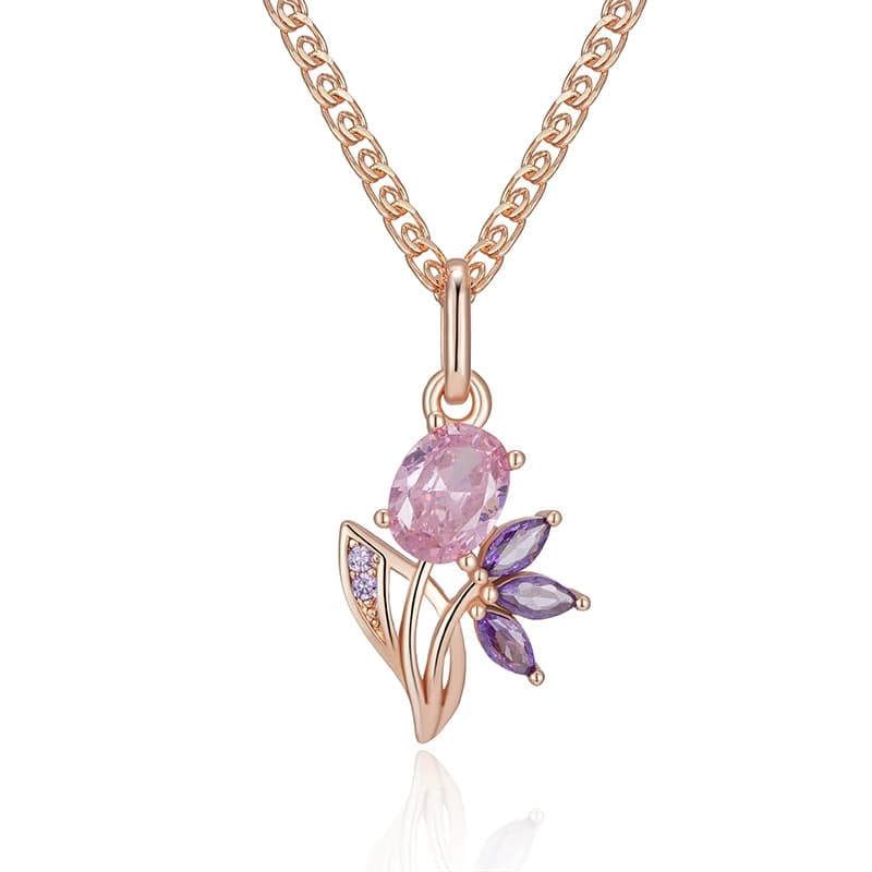 SYOUJYO Vintage 585 couleur or Rose multicolore Zircon pendentif Floral collier de luxe bijoux cadea