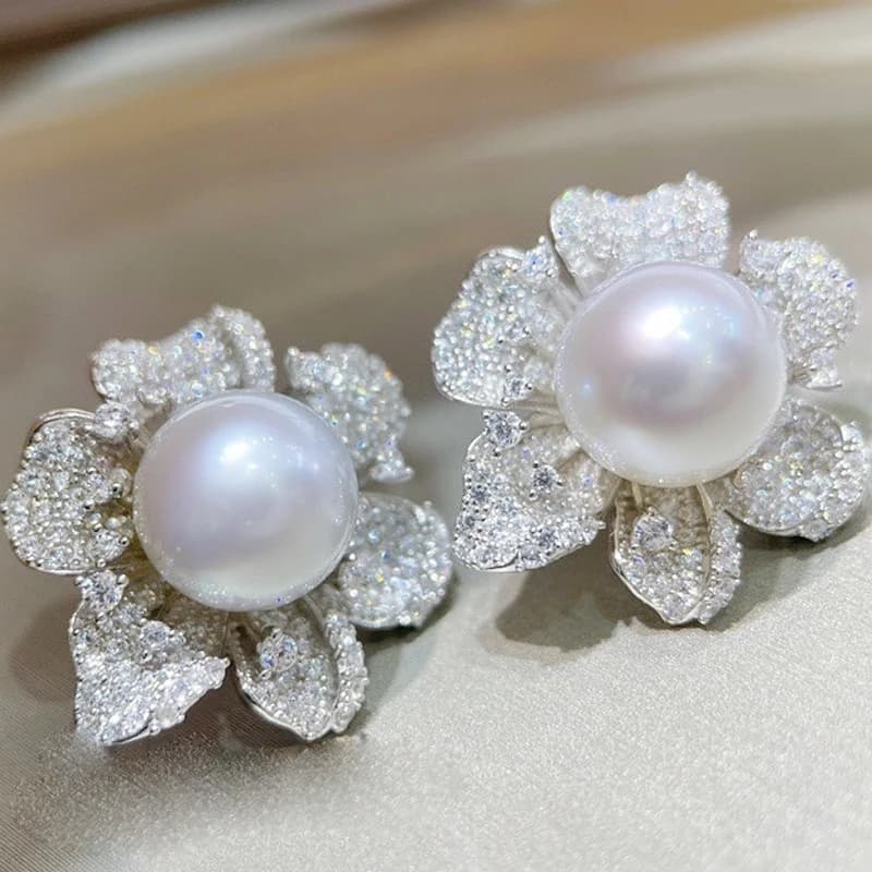 MeiBaPJ-Boucles d'oreilles en argent véritable pour femme, perle d'eau douce naturelle luxueuse, clo