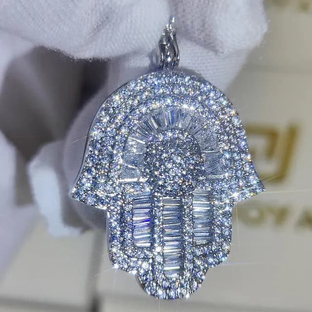Nuoya-Pendentif Main de Fatima Iced Out pour Hommes et Femmes, Collier Hip Hop, Bijoux Hamsa, Haute