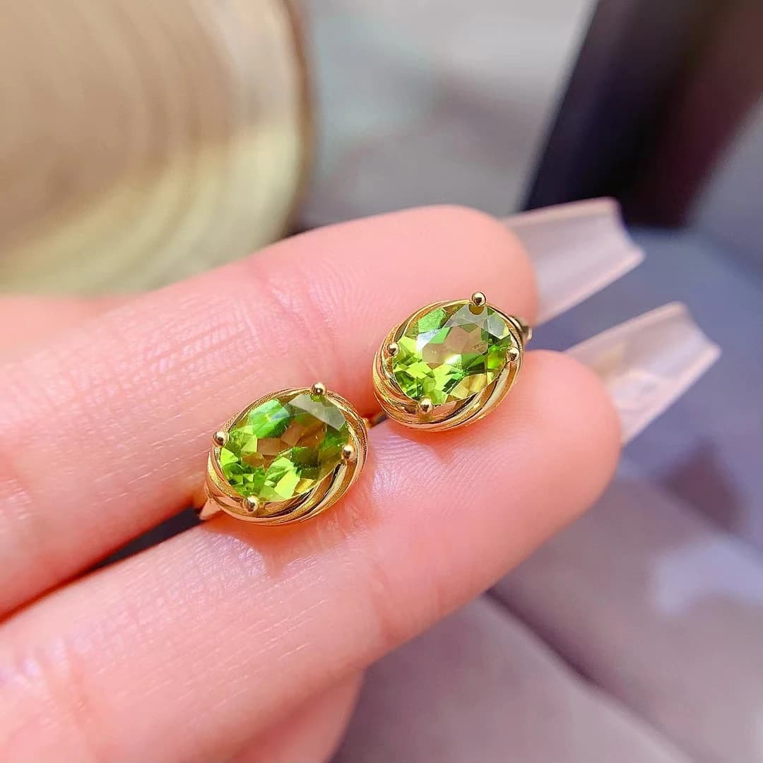 Boucles d'oreilles créoles en argent 925 sans allergie, boucles d'oreilles en péridot pur et naturel
