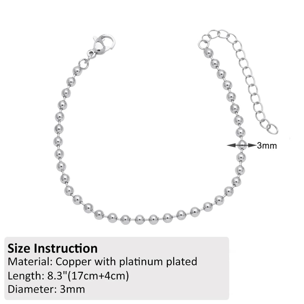 OCESRIO – Bracelet en perles de cuivre, couleur argent, 3/4/6/8mm, chaîne en laiton plaqué or, fourn