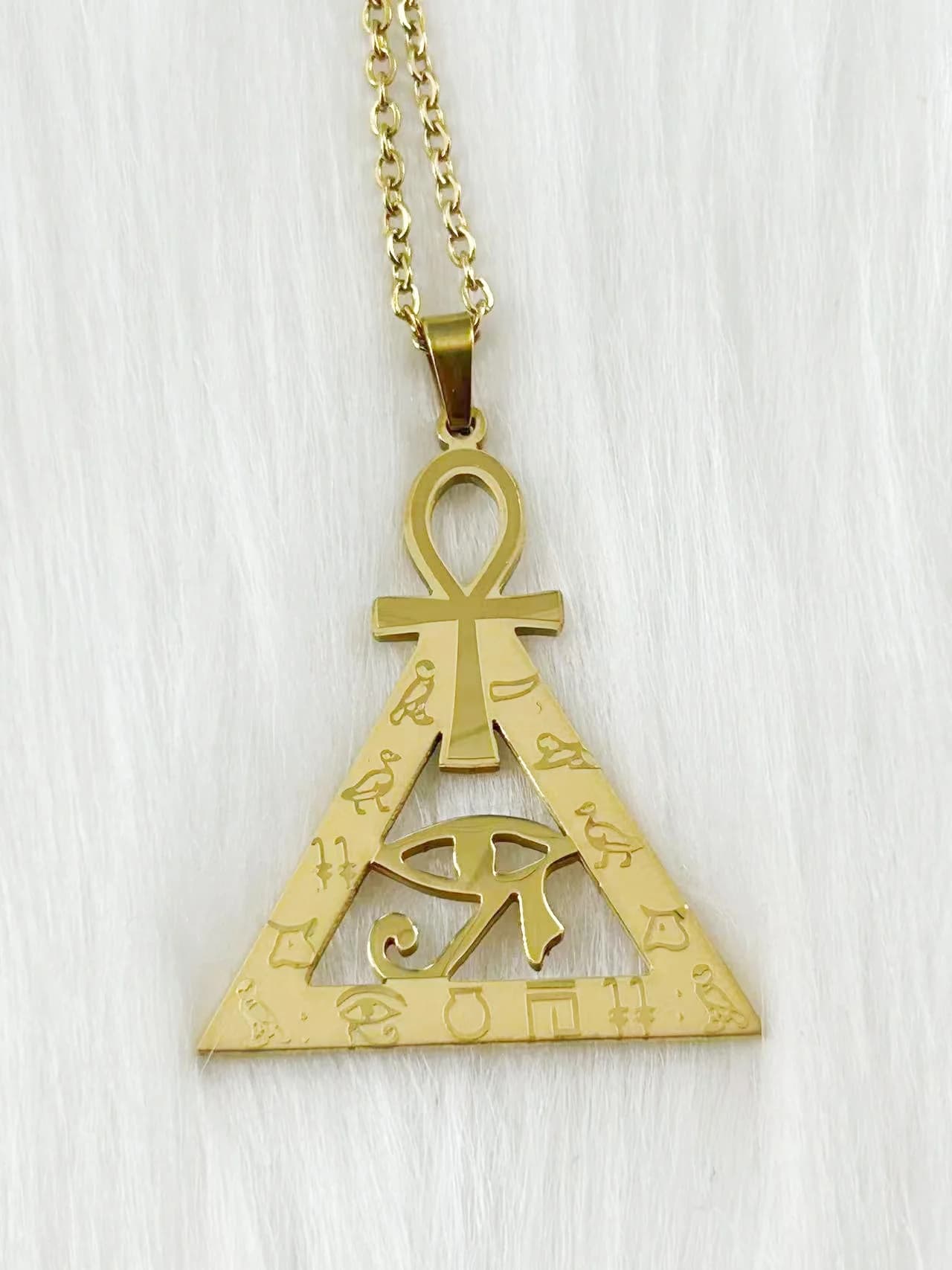 WOUWU Collier avec pendentif Ankh Pyramide Égyptienne et Œil d'Horus, Bijou Symbole Sacré de l'Égypt